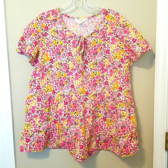 Pink flower terra & sky ox top - Picture 1 of 6